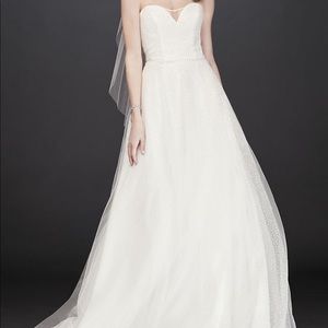 David’s Bridal White Glitter Tulle Wedding Dress